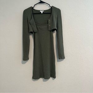 Green TopShop spaghetti strap dress with cropped sweater